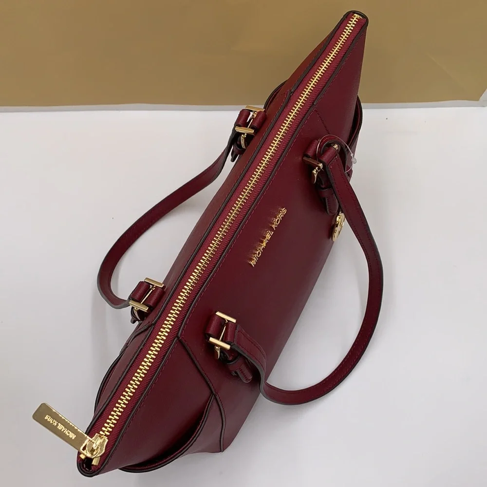 NWT MICHAEL KORS CHARLOTTE LARGE TOP ZIP TOTE DARK CHERRY COLOR - Picture 11 of 16